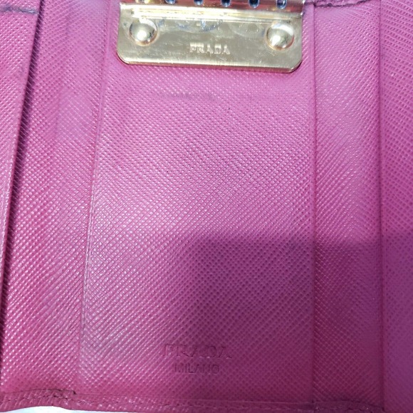 PRADA Leather Logo Wallet Small Pink Saffiano Compact Key Case Hooks Holder Bow - Picture 5 of 12